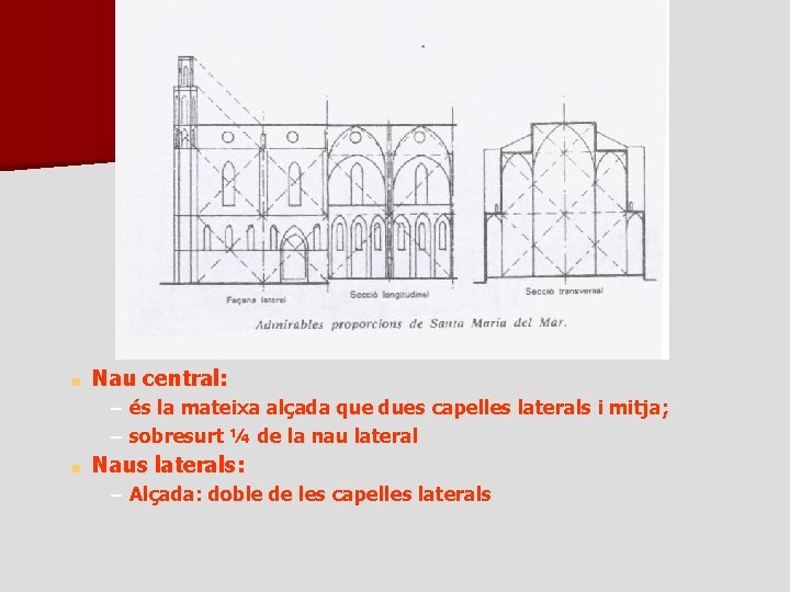 Anàlisi formal: l’alçat ■ Nau central: – és la mateixa alçada que dues capelles