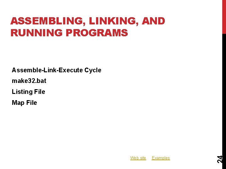 ASSEMBLING, LINKING, AND RUNNING PROGRAMS Assemble-Link-Execute Cycle make 32. bat Listing File Web site