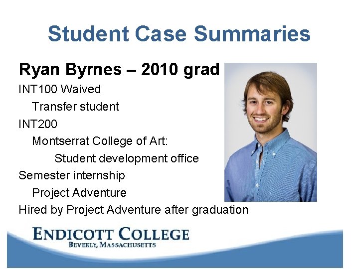 Student Case Summaries Ryan Byrnes – 2010 grad INT 100 Waived Transfer student INT