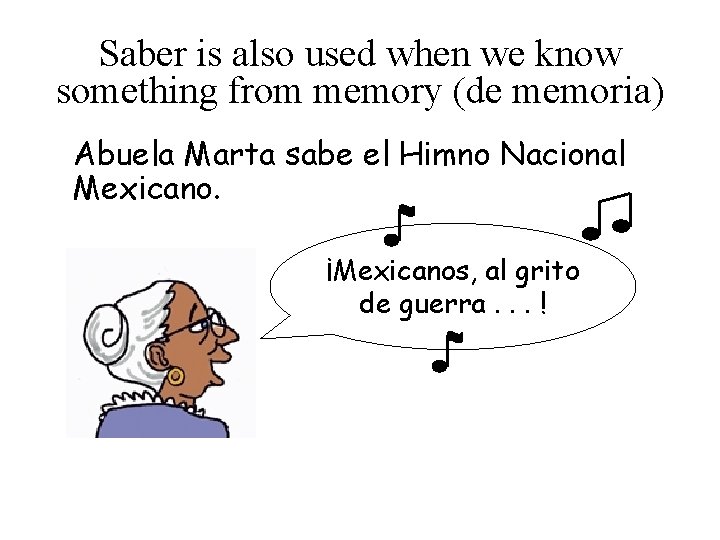 Saber is also used when we know something from memory (de memoria) Abuela Marta