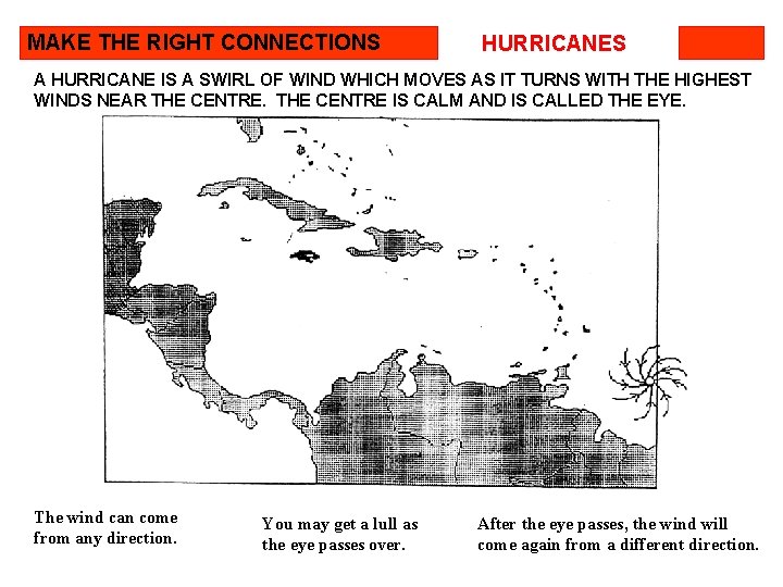 MAKE THE RIGHT CONNECTIONS HURRICANES A HURRICANE IS A SWIRL OF WIND WHICH MOVES