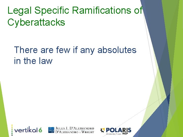 Legal Specific Ramifications of Cyberattacks There are few if any absolutes in the law
