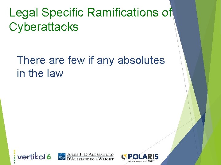 Legal Specific Ramifications of Cyberattacks There are few if any absolutes in the law Legal Specific Ramifications of Cyberattacks There are few if any absolutes in the law