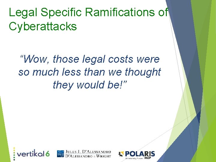 Legal Specific Ramifications of Cyberattacks “Wow, those legal costs were so much less than