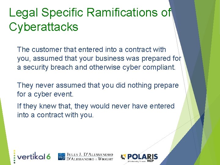 Legal Specific Ramifications of Cyberattacks The customer that entered into a contract with you,