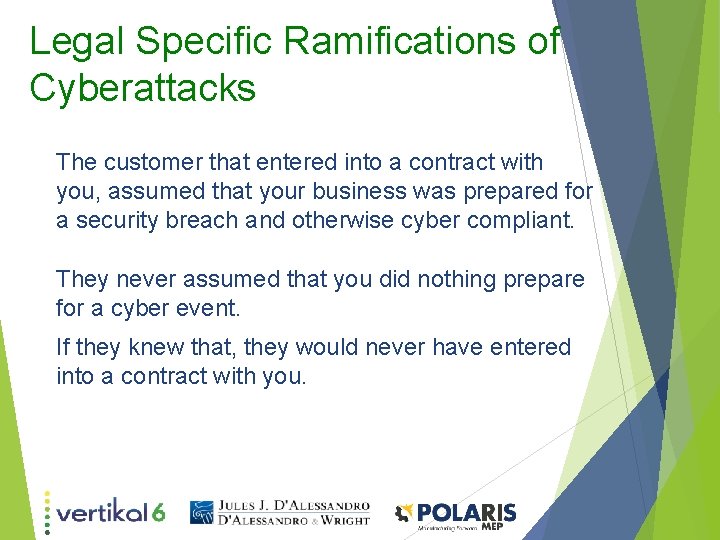 Legal Specific Ramifications of Cyberattacks The customer that entered into a contract with you, Legal Specific Ramifications of Cyberattacks The customer that entered into a contract with you,