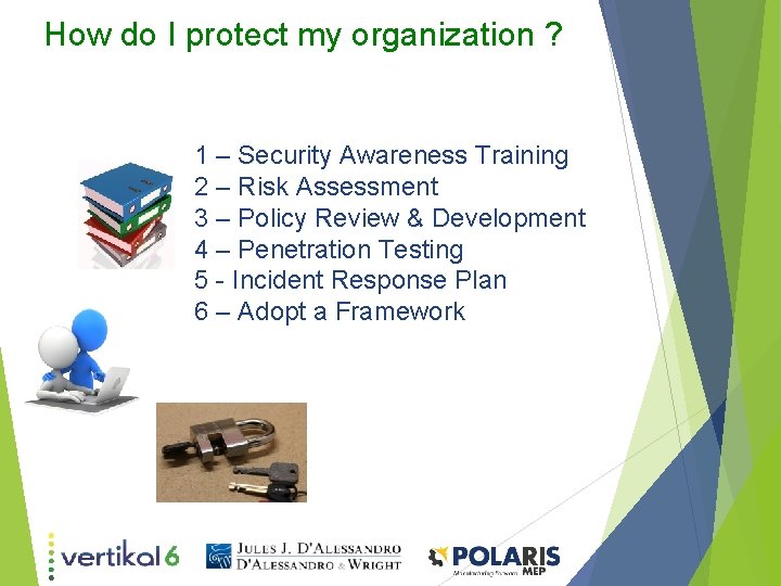 How do I protect my organization ? 1 – Security Awareness Training 2 –