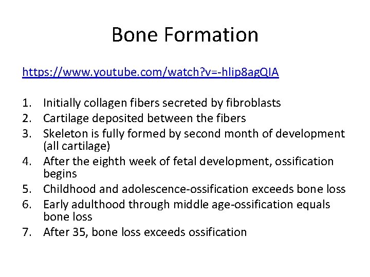 Bone Formation https: //www. youtube. com/watch? v=-hlip 8 ag. QIA 1. Initially collagen fibers