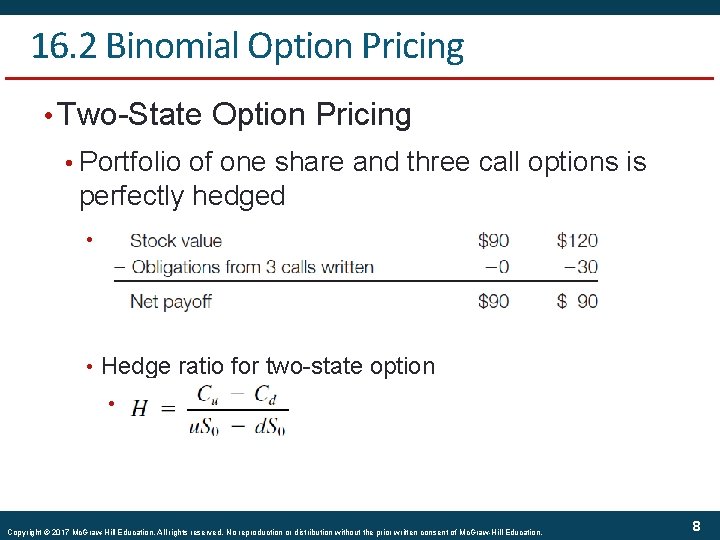 16. 2 Binomial Option Pricing • Two-State Option Pricing • Portfolio of one share