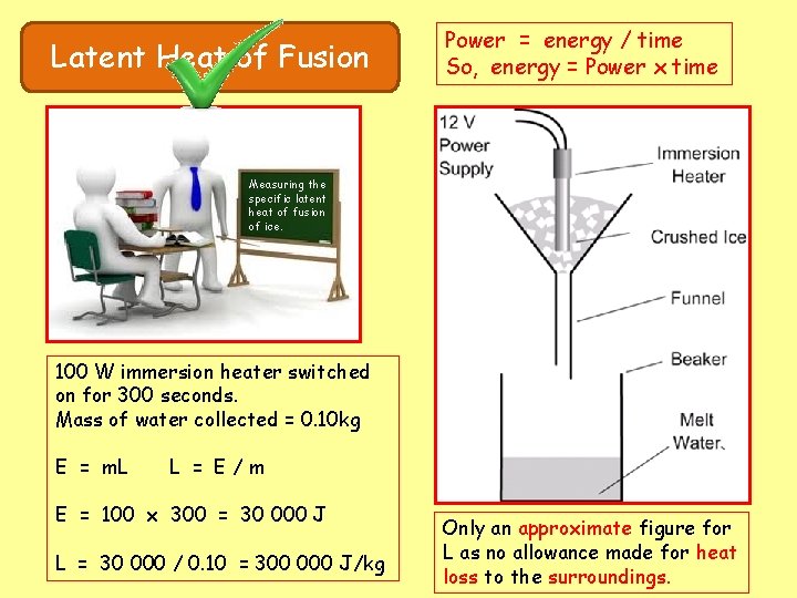 Latent Heat of Fusion Power = energy / time So, energy = Power x