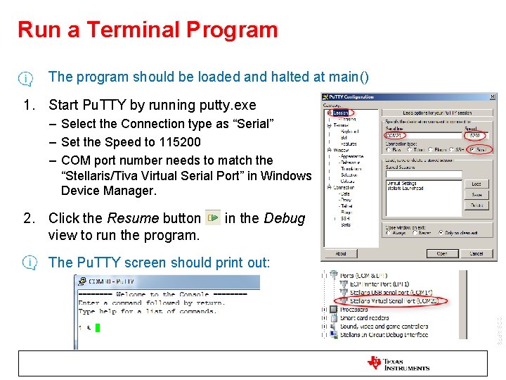 Run a Terminal Program • The program should be loaded and halted at main()