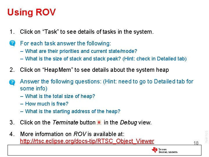 Using ROV 1. Click on “Task” to see details of tasks in the system.