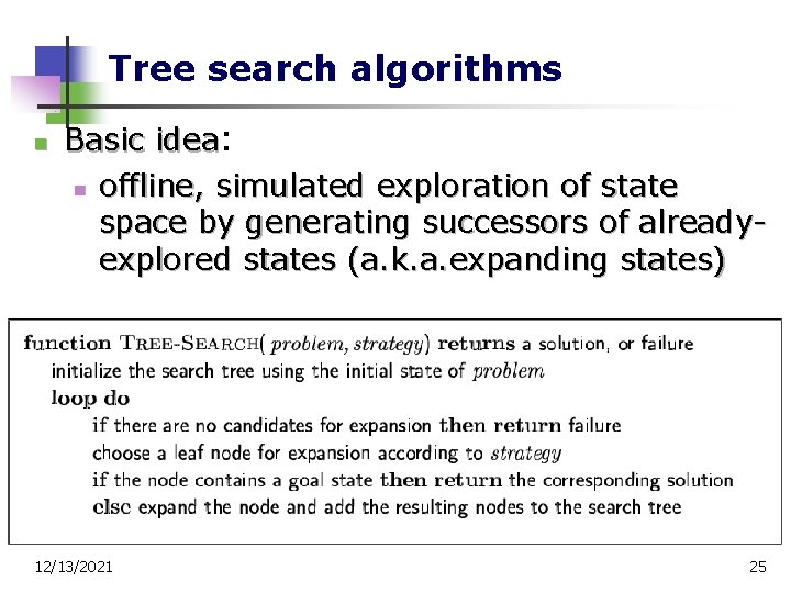 Tree search algorithms n Basic idea: n offline, simulated exploration of state space by