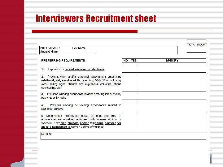 Interviewers Recruitment sheet 