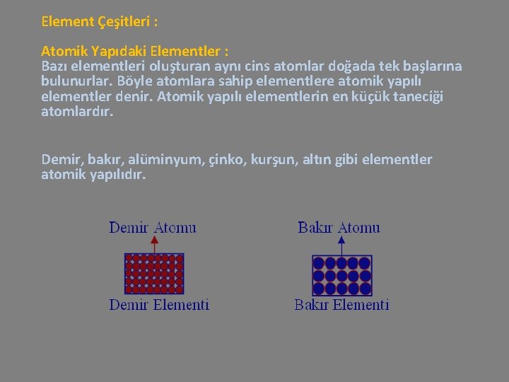 Element Çeşitleri : Atomik Yapıdaki Elementler : Bazı elementleri oluşturan aynı cins atomlar doğada