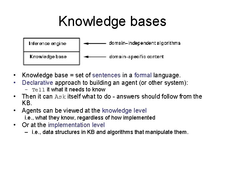 Knowledge bases • Knowledge base = set of sentences in a formal language. •