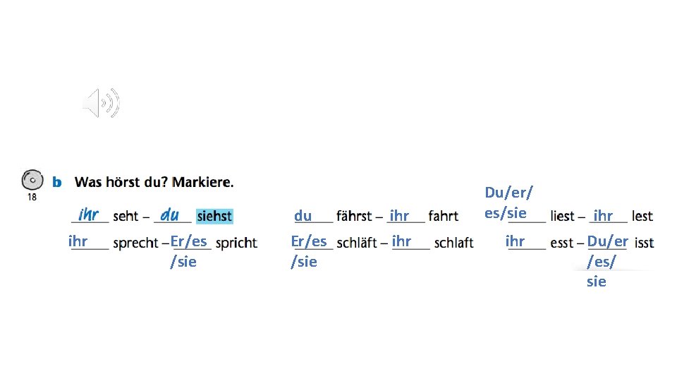 ihr Er/es /sie du ihr Er/es /sie ihr Du/er/ es/sie ihr Du/er /es/ sie