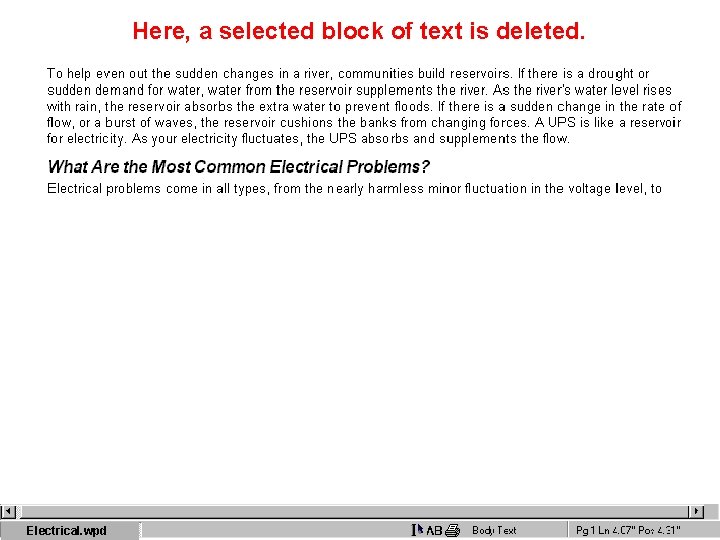 Here, a selected block of text is deleted. Electrical. wpd 