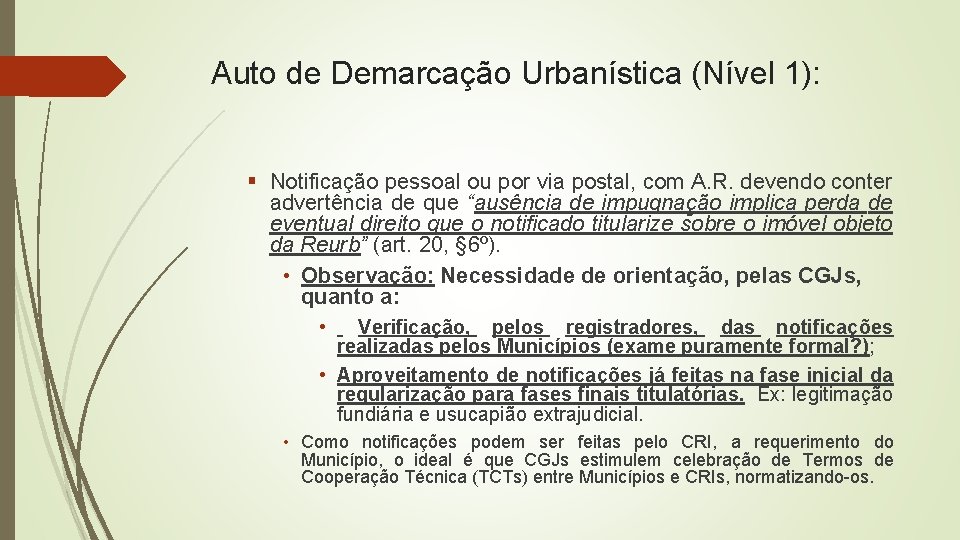Auto de Demarcação Urbanística (Nível 1): § Notificação pessoal ou por via postal, com