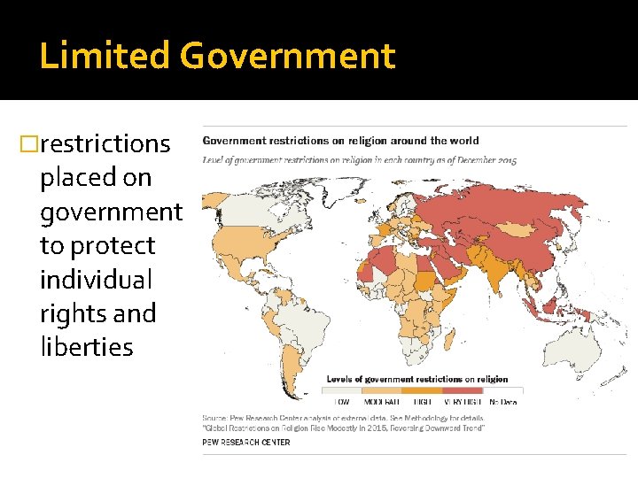 Limited Government �restrictions placed on government to protect individual rights and liberties 