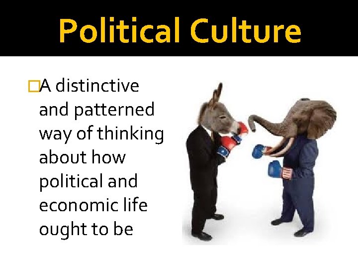 Political Culture �A distinctive and patterned way of thinking about how political and economic