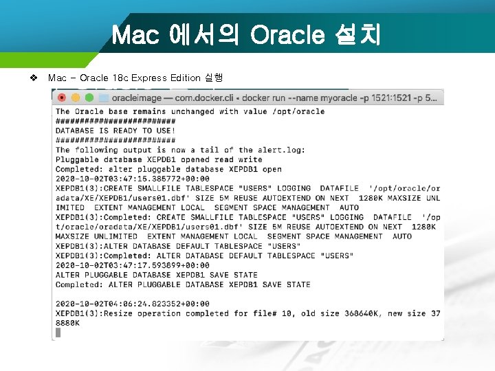 Mac 에서의 Oracle 설치 v Mac - Oracle 18 c Express Edition 실행 