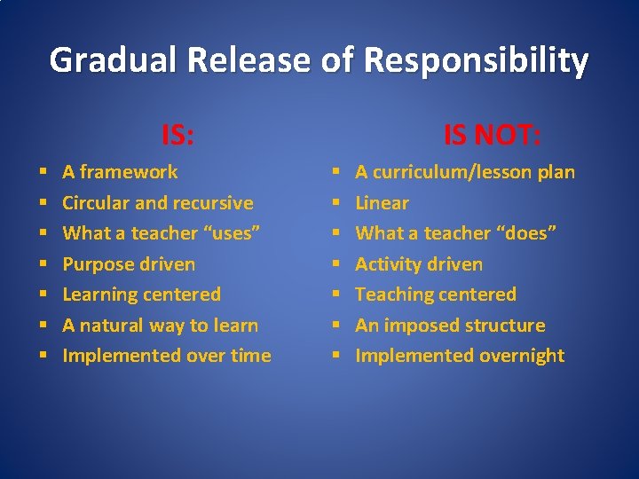 Gradual Release of Responsibility IS: § § § § A framework Circular and recursive