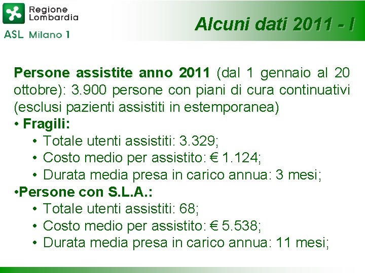 Alcuni dati 2011 - I Persone assistite anno 2011 (dal 1 gennaio al 20