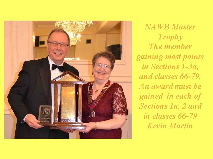 NAWB Master Trophy The member gaining most points in Sections 1 -3 a, and