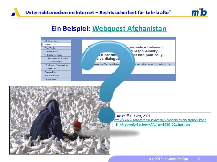 Unterrichtsmedien im Internet – Rechtssicherheit für Lehrkräfte? Ein Beispiel: Webquest Afghanistan Quelle: © C.