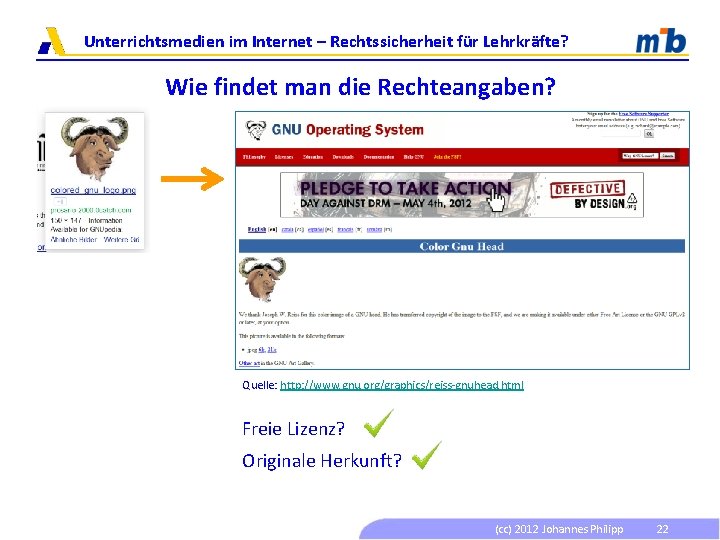 Unterrichtsmedien im Internet – Rechtssicherheit für Lehrkräfte? Wie findet man die Rechteangaben? Quelle: http: