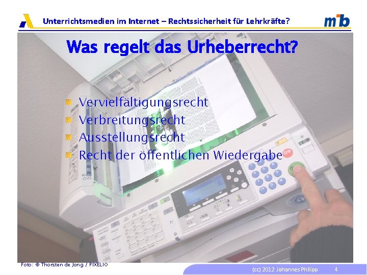 Unterrichtsmedien im Internet – Rechtssicherheit für Lehrkräfte? Was regelt das Urheberrecht? Vervielfältigungsrecht Verbreitungsrecht Ausstellungsrecht