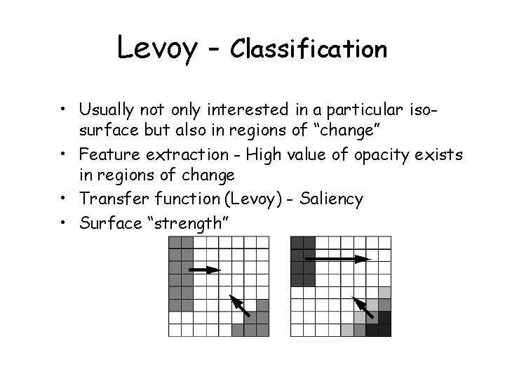 Levoy - Classification • Usually not only interested in a particular isosurface but also