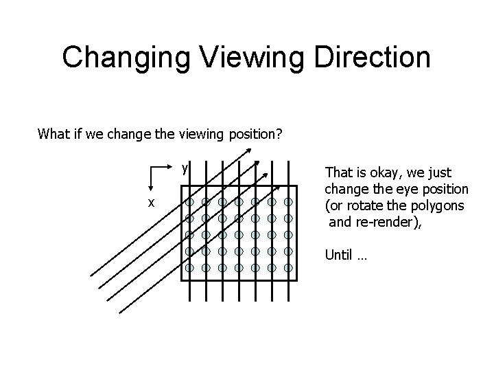 Changing Viewing Direction What if we change the viewing position? y x That is