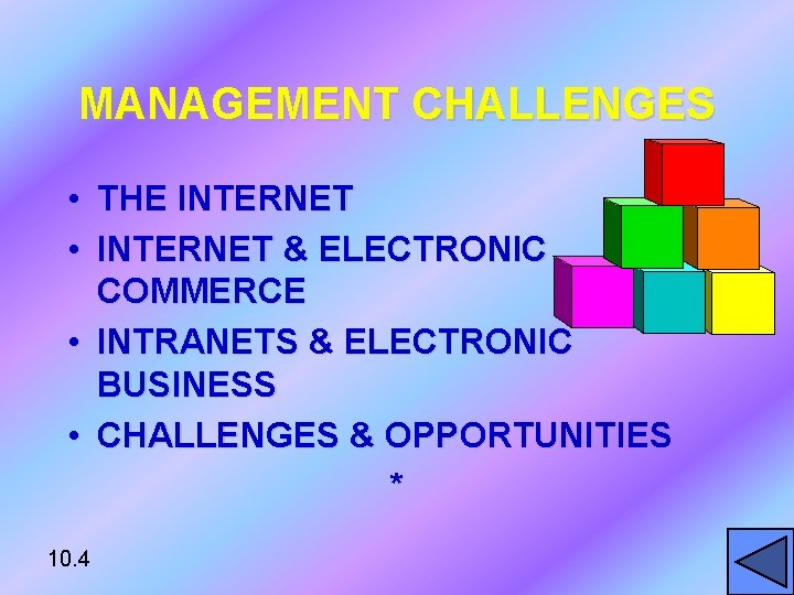 MANAGEMENT CHALLENGES • THE INTERNET • INTERNET & ELECTRONIC COMMERCE • INTRANETS & ELECTRONIC