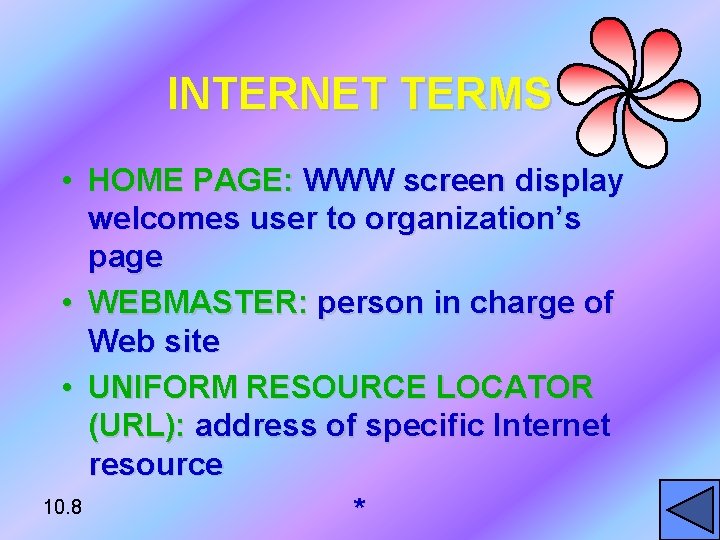 INTERNET TERMS • HOME PAGE: WWW screen display welcomes user to organization’s page •