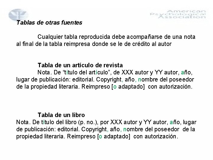 Tablas de otras fuentes Cualquier tabla reproducida debe acompañarse de una nota al final