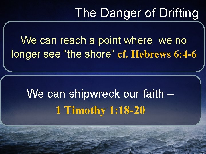 The Danger of Drifting We can reach a point where we no longer see
