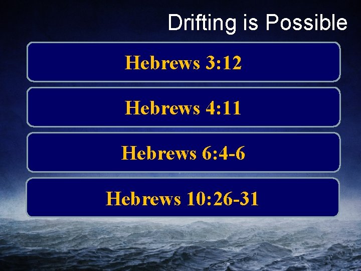 Drifting is Possible Hebrews 3: 12 Hebrews 4: 11 Hebrews 6: 4 -6 Hebrews