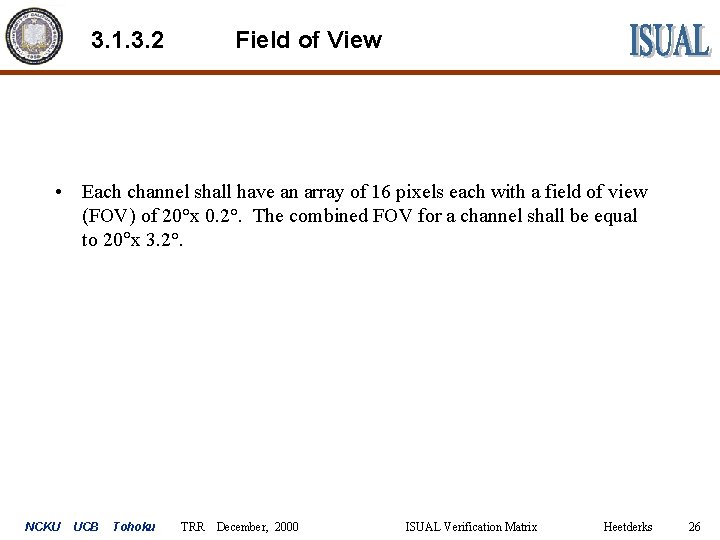 3. 1. 3. 2 Field of View • Each channel shall have an array