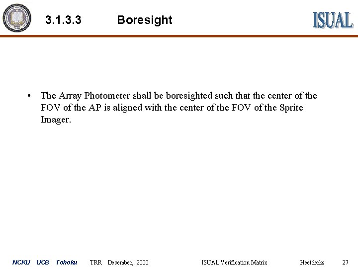 3. 1. 3. 3 Boresight • The Array Photometer shall be boresighted such that