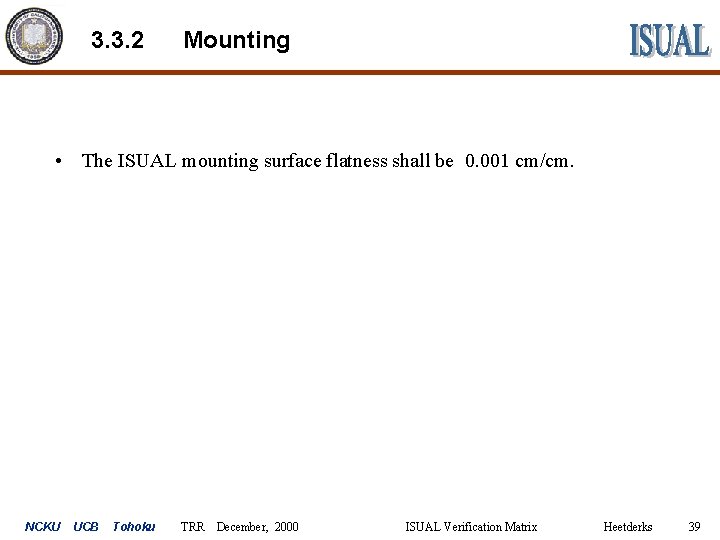 3. 3. 2 Mounting • The ISUAL mounting surface flatness shall be 0. 001