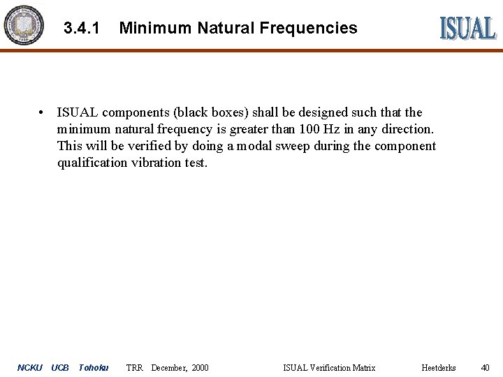 3. 4. 1 Minimum Natural Frequencies • ISUAL components (black boxes) shall be designed