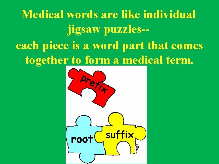Medical words are like individual jigsaw puzzles-each piece is a word part that comes