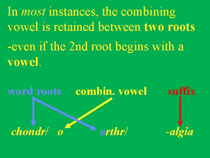 In most instances, the combining vowel is retained between two roots -even if the