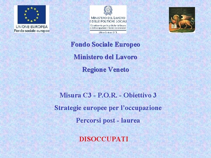 Fondo Sociale Europeo Ministero del Lavoro Regione Veneto Misura C 3 - P. O.