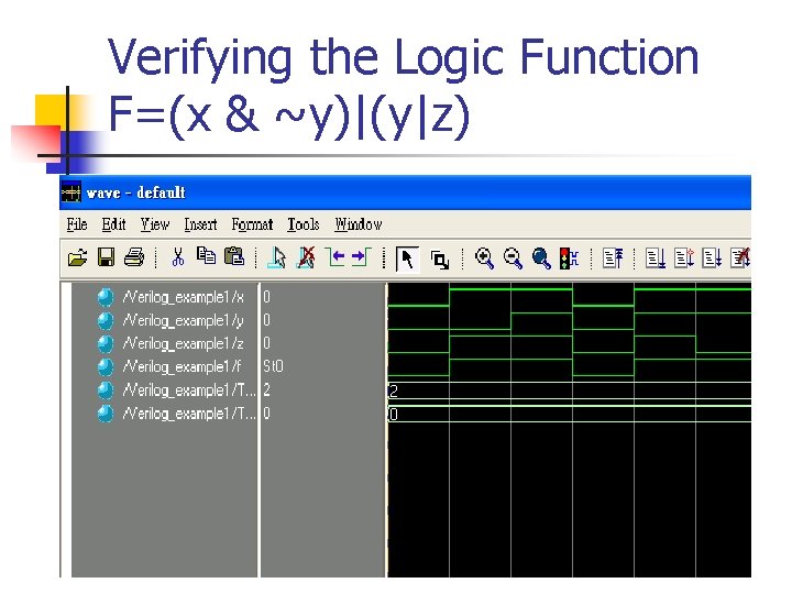 Verifying the Logic Function F=(x & ~y)|(y|z) 