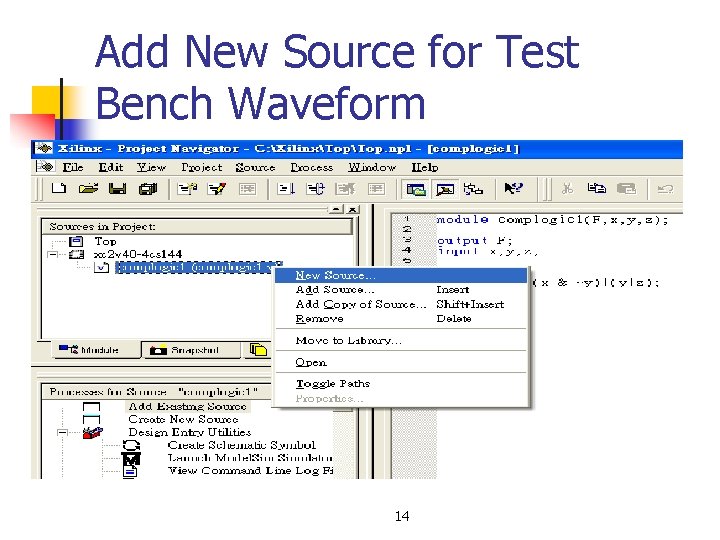 Add New Source for Test Bench Waveform 14 