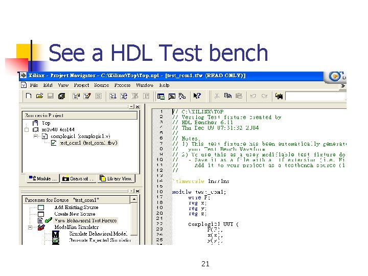 See a HDL Test bench 21 