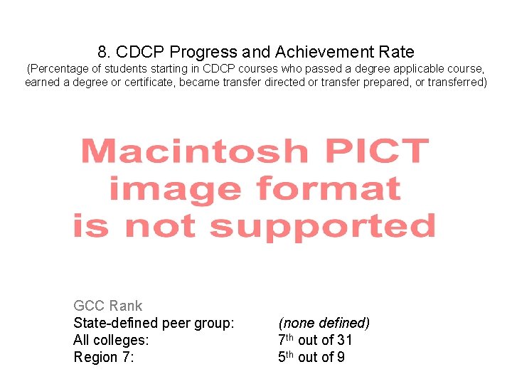 8. CDCP Progress and Achievement Rate (Percentage of students starting in CDCP courses who